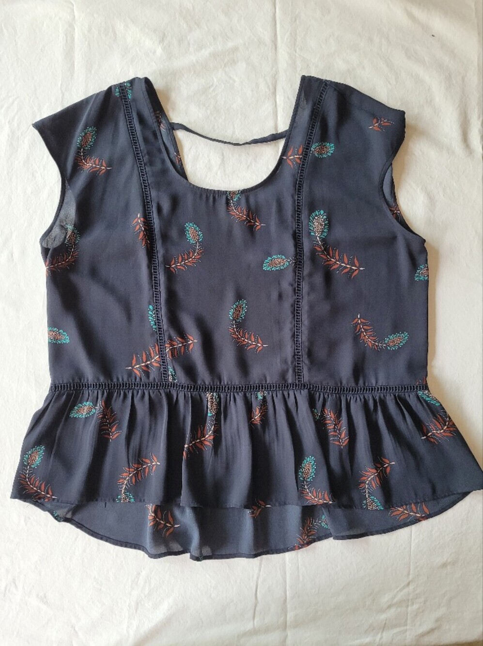 DR2 Women’s Navy Floral Peplum Top - Navy Blue Size PXL